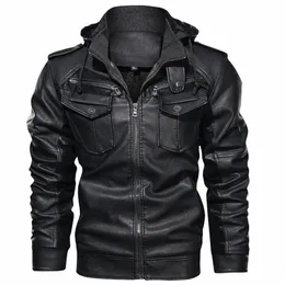 giacche in pelle da uomo in pile invernale spesso con cappuccio moto PU cappotti uomo Fi Outwear marchio di abbigliamento Y0u0 #