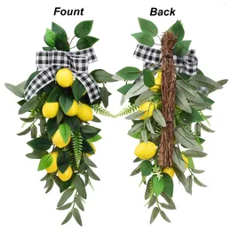 Fiori decorativi Artificiali Foglie gialle verdi Fiocco a scacchi Goccia Swag appeso a testa in giù Albero 60 cm Realistico fiore di seta Casa