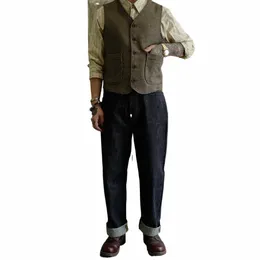 2024 Erkek Yelek Klasik Steampunk Suit Yün Tüvit Çentik Yoklu Yelek Kalın Tüvit Kahve Bin Kuş Izgara Ceket Düğün M5IH#