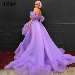 Kentsel Seksi Elbiseler Lorie High Low Prom Arap Lavanta Omuz Kapalı Fırıltılar Organza Akşam Elbise Kız Elbise Mezuniyet için YQ240327