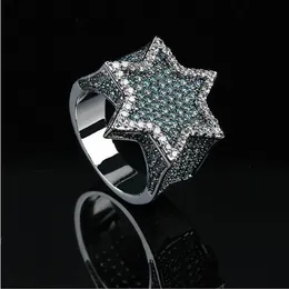 Super Star Ring Green CZ Bling Ring Micro Pave Cubic Zirconia Simulated Diamonds Hip hop Rings Size#7-Size#113353