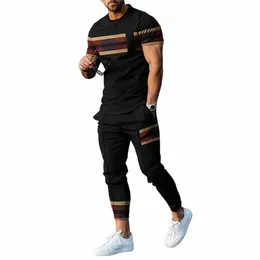 Summer Men Tracksuit Set Breansers Outfits 2 قطعة ثلاثية الأبعاد المطبوعة على الأكمام القصيرة T Shirt+LG Pants Casual Street Trend Clothing D8V9#