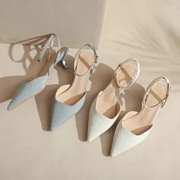 Dress Shoes Women Low Heels 2024 Summer Brand Design Luxury Silk Pointed Toe Ankle Straps Small Pumps Ladies Sexy Elegant Wedding Shoe