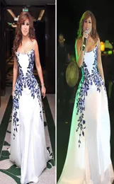 Najwa Karam Aline White Celebrity Sukienki 2016 Arabskie Dubaj Eleganckie suknie wieczorowe z prostą haftą podłogą Kobiety Prom 8089027