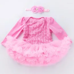 Set di abbigliamento Vestiti per ragazze Pagliaccetto a maniche lunghe Pagliaccetti per bambini Tutù Fiori rosa Regali per la prima festa di compleanno della principessa