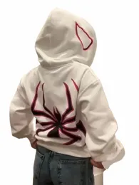 Männer Spider Print mit Kapuze Frauen Hip Hop Reißverschluss LG-Ärmeljacke Mantel Herbst / Winter Harajuku beiläufige lose Kapuzen-Sweatshirt N9Sl #