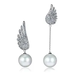 Charm Fashion Lady Angel Wings Crystal Artificial Pearl Pendant Asymmetrical Earrings Marketing Gift Drop Delivery Jewelry Earring Dhb89