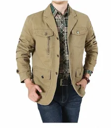 Primavera Outono Casual Militar Blazer Jaquetas Homens Cott Multi-Bolso Solto Tamanho Grande 5XL Homens de Meia Idade Casual Terno Casacos t6Cw #