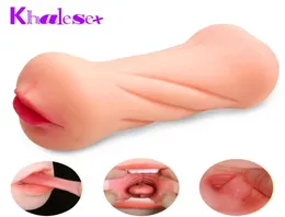 Khalesex Realistischer männlicher Masturbator künstliche Vagina Tasche Deep Throat Zunge saugen Muschi Sexspielzeug für Männer Heizung Vibration J1906968604