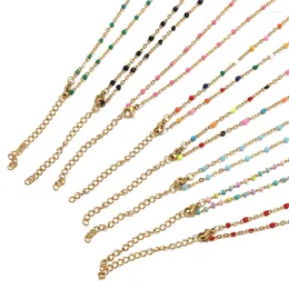 Цепочки из нержавеющей стали, ширина 2 мм, ожерелье-чокер, очаровательное эмалированное спутниковое ожерелье с бусинами, шариковая цепочка 45, 5 см, удлиняющие ожерелья