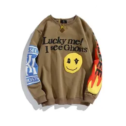 HARAJUKU Retro Letter Flame Puff Print Round Neck Sweatshirts för män och kvinnor plus Velvet Streetwear Fleece Hoodie Pullover 240312