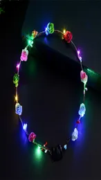 LED -ljus upp blommor krona blinkande girlands huvudband Clasps Floral Head Hoop Fairy Hairband Headwears Wedding Xmas Party Decor H8843457