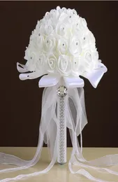 2017 barato s rosa artificial flores de noiva buquê de casamento buquê de cristal marfim fita de seda novo buque de noiva6511755