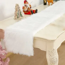 72 x 15 Inch White Plush Table Runner Luxury Christmas Snowy Faux Fur Runners Banquets Wedding Decor 240322