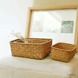 Cestini portaoggetti Paglia fatta a mano Fiori secchi Vaso di frutta Cestino Scatola in rattan Caramelle Auricolare Panier De Rangement Organizzatore Utile portaoggetti Cesto