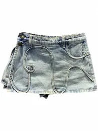 Saias Fi Mulheres Denim Saia Alta Cintura Irregular Linha A-Linha Cor Sólida Wed Mini Cott Verão 2023 17A9628 93ng #