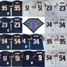 1979 1985 Retro Football 9 Jim McMahon Jersey 75th Anniversary 23 Devin Hester 34 Walter Payton 51 Butkus 54 Brian Urlacher 95 Richard Dent Vintage Blue White