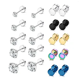 Stud Earrings 10 Pairs Mix Color Stainless Steel Flat Screw Back Punk Cartilage Barbell Tunnel Plugs For Men Women