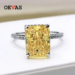 OEVAS 100% 925 Sterling Silver 810mm Yellow Pink Aquamarine High Carbon Diamond Radiant Cut Rings For Women Party Fine Jewelry 240327