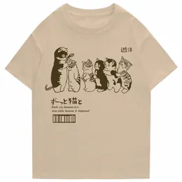 Cat Shower Print Мужская футболка 100% Cott Хип-хоп Уличная одежда Женские футболки Повседневные топы больших размеров с короткими рукавами Harajuku j8ih #