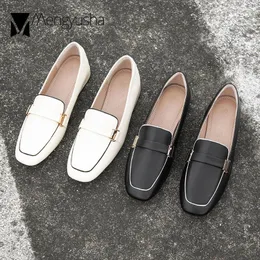 Scarpe casual Punta quadrata Ballerine Donna Britannica Piccola pelle Donna Mocassini Espadrillas Slip On Mocassini con tacco spesso Designer Oxford