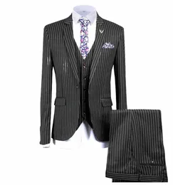 2020 Neue Herren-Nadelstreifenanzug Dreiteiliger Slim Fit Formeller Bussin Kerbe-Revers-Smoking Beste Männer Für HochzeitBlazer + Weste + Hosen 98KB#