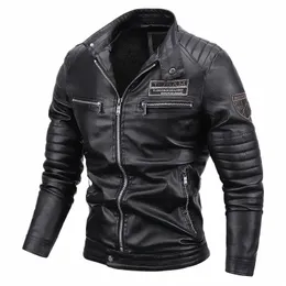 giacca da motociclista in pelle PU da uomo, giacca in pile sottile, cappotto da esterno primaverile, motociclista casual, autunno Fi 96du #