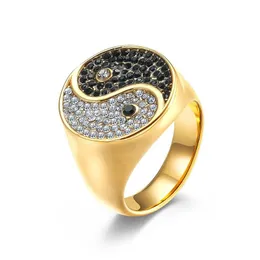 Bandringe Retro vergoldet Nce Yinyang Schwarz Weiß Diamant Chunky Ring Für Männer Edelstahl Finger Taiji Modeschmuck Drop De Othzw