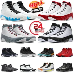 Com Caixa Jumpman 9 Tênis de Basquete 9s Fogo Vermelho Pó Azul Partícula Cinza UNC Ginásio Vermelho Racer Azul Criado Patente Antracite Estátua Mens Esportes Sapatilhas Treinadores