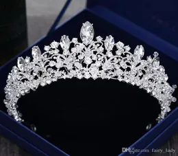 Wspaniała księżniczka Big Wedding Crowns Bridal Jewel Headpiece Tiaras for Women Silver Metal Crystal Rhinestone Baroque Hair Headban1481900