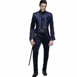 2024 New Italian Classic Tailor Made Made Luxury Navy Blue Men Suits Slim Fit Tuxedo 2 قطعة من السترة المذكر مجموعات سترة Pant V2JR#