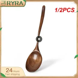 Spoons 1/2PCS Long Wooden Natural Wood Cooking For Soup Mixing Stirr Honey Spoon Korean Style Kitchen Utensil