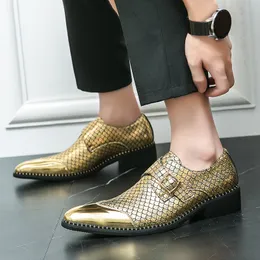 Sapatos de couro pontiagudos brilhantes com padrão de escama de peixe com corte baixo e um pé sapatos de negócios formais masculinos casamento banquete derby sapatos tamanho 39-44