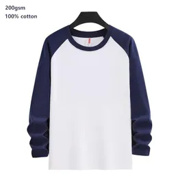 Pure Cotton Y2k Mens T Shirt Long Sleeve Spring and Autumn Sweatshirt Solid Round Neck Tees for Men Women Raglan Casual Tshirt 240313