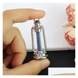 Bottles Jars 50X Clear Glass Vial Pendant Urn Keepsake Wishing Bottle Stainless Steel Natural Stone Charm Lucky Necklace For Gift Dhsix