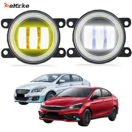 EEMRKE Conjunto de faróis de neblina LED 30W / 40W para Suzuki Ciaz Alivio 2014-2023 com lente transparente Angel Eyes DRL Luzes diurnas 12V estilo de carro