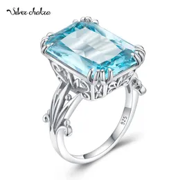 Unikt 100% 925 Sterling Silver Aquamarine Ring for Women Light Blue Topaz Gemstones Fine Jewelry Artistic Filigre Design 240327