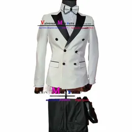 Männer Hochzeit Anzug Slim Fit Anzüge Für Mann Zweireiher Weiße Jacke Schwarz Hosen Klassische Busin Prom Party Dr Kostüm homme Y85J #
