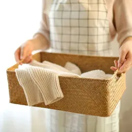 Baskets Woven Basket for Organizing Sundries Storage Baskets Drawer Closet Organzier Desktop Organizer Box Panier Rangement Cesta Mimbre