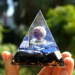 Decorative Figurines Handmade Orgonite Pyramid 60mm Amethyst Crystal Sphere With Silver Ring HEALING Cristal Reiki Orgone Chakra EMF