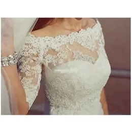 Elegante fora do ombro apliques de renda casamento jaquetas de noiva meia mangas bolero wraps feito sob encomenda branco marfim