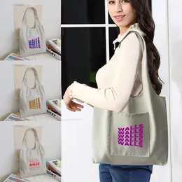 Sacos de compras Mulheres Shopper Organizador Bolsa Canvas Tote Moda Wallsl Impressão Ombro Reutilizável Supermercado Casual