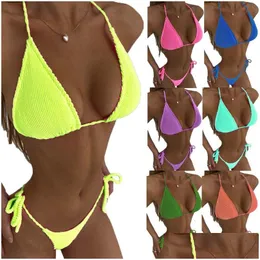 Costumi da bagno Y Bikini Push Up Suit Donna Costumi da bagno Set femminile Colore puro Perizoma Costume da bagno brasiliano Costume da bagno 230411 Consegna di goccia Dhdyj