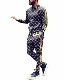 Tuta sportiva Europa e Stati Uniti Trend 3d stampato Fitn Felpa con cappuccio Slim Zipper Cardigan Leisure Suit Uomo w079 #