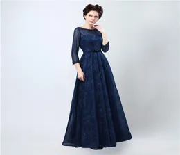 Sexig lång kvällsklänning Vestidos Longos Para Formatura Dark Blue Elegant Lace Prom -klänningar med ärm 7401840