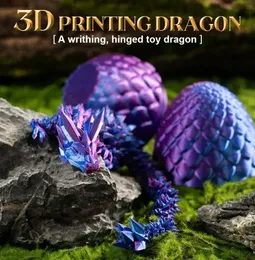 3D Tryckt Gem Dragon Crystal Dragon Egg Rotatable and Poseable Joints 3D Articulated Dragon Toys for Autism ADHD Kids Presents