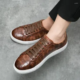 Casual Shoes Men Lace-up Mans Quality Leather Flats Walk Sneakers Oxford Crocodile Skin Daily Commute