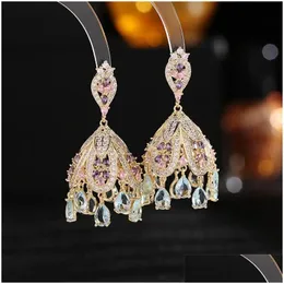 Dangle Chandelier Earrings French Court Style Exaggerated Atmospheric Heavy Industrial Cubic Zirconia Inlaid With Advanced Sense Penda Otgos