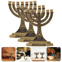 Titulares de vela Menorah Titular Sete Buraco Castiçal Decoração Metal Guarnição Desktop Adorno Chanukah