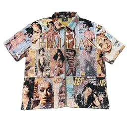 2024年夏カスタム女性タペストリーTシャツ卸売ストリートウェアポロとジッパーの特大のTシャツを女性用